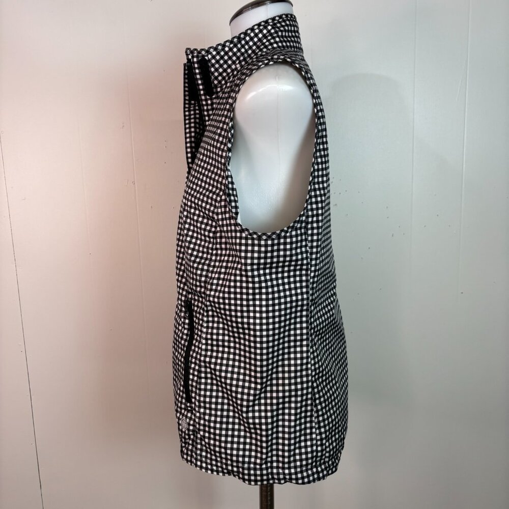 Talbots Vest SP Black White Gingham Plaid Full-Zip Pockets Terry Lined Women's - Picture 6 of 10